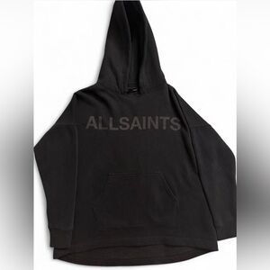 AllSaints Black Pullover Hoodie with Subtle Logo oversized fit size small